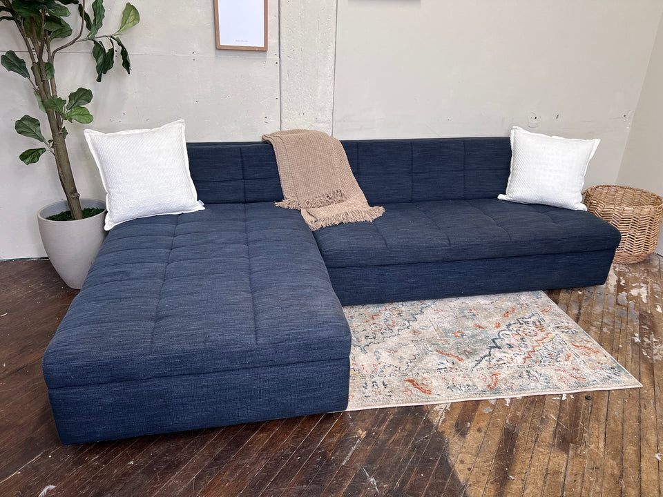 FREE DELIVERY! 🚚 - West Elm “Plateau” Tufted Blue Modern Armless Storage Sectional Couch with Chaise