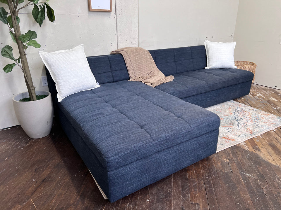 FREE DELIVERY! 🚚 - West Elm “Plateau” Tufted Blue Modern Armless Storage Sectional Couch with Chaise
