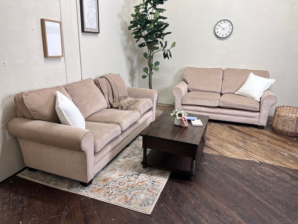 Beige deals microsuede couch