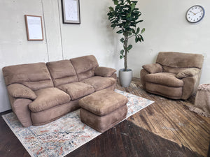 FREE DELIVERY! 🚚 - Brown Microfiber 3 Seater Couch Loveseat & Oversized Chair Set