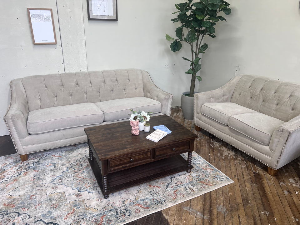 Studded couch outlet and loveseat