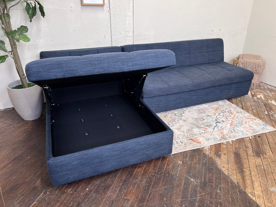 FREE DELIVERY! 🚚 - West Elm “Plateau” Tufted Blue Modern Armless Storage Sectional Couch with Chaise