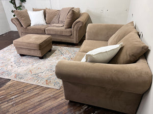 FREE DELIVERY! 🚚 - Light Brown Suede Couch, Loveseat, & Ottoman Set