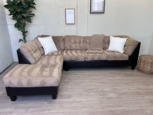 FREE DELIVERY! 🚚 - Beige Tufted Microfiber Leather Trim Sectional Couch with Chaise