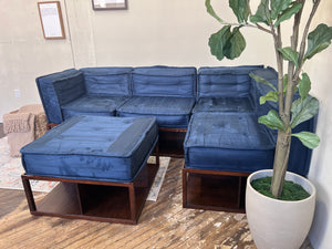FREE DELIVERY! 🚚 - Pottery Barn Blue Tufted Microfiber Modular Rearrangeable Storage Sectional Couch with Ottoman Set