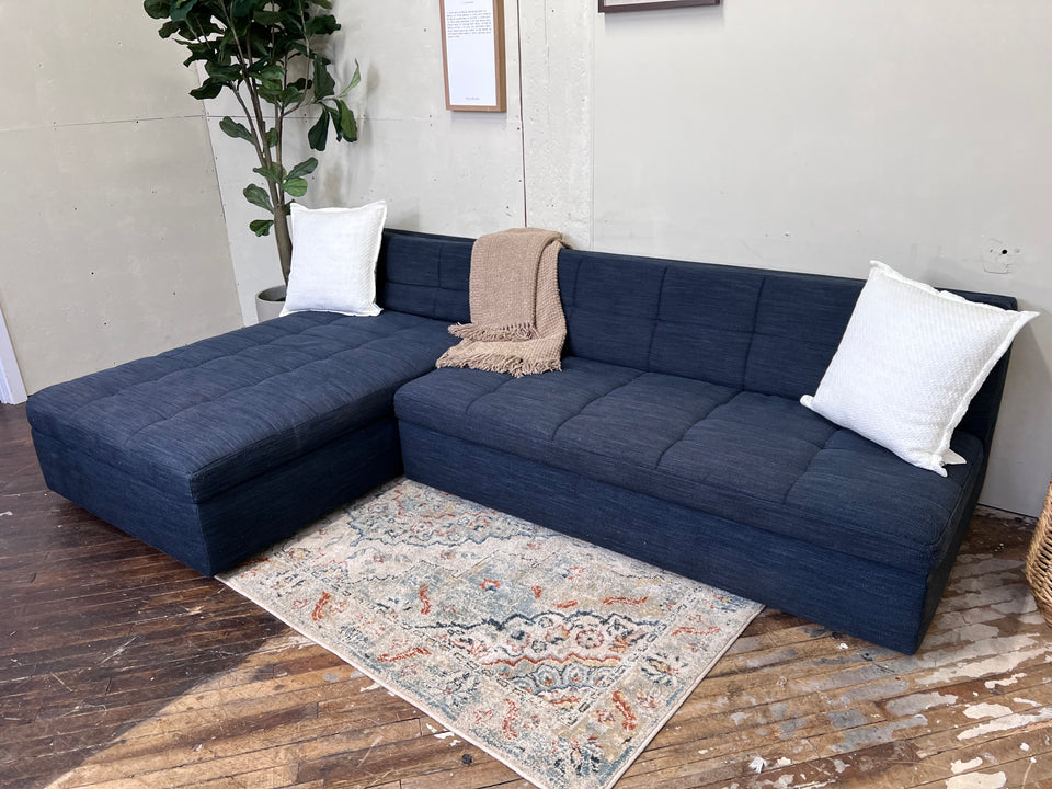 FREE DELIVERY! 🚚 - West Elm “Plateau” Tufted Blue Modern Armless Storage Sectional Couch with Chaise