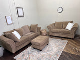 FREE DELIVERY! 🚚 - Light Brown Suede Couch, Loveseat, & Ottoman Set