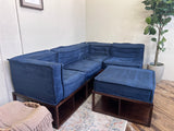 FREE DELIVERY! 🚚 - Pottery Barn Blue Tufted Microfiber Modular Rearrangeable Storage Sectional Couch with Ottoman Set