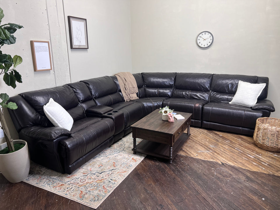 Brown genuine deals leather sectional