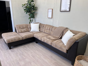 FREE DELIVERY! 🚚 - Beige Tufted Microfiber Leather Trim Sectional Couch with Chaise