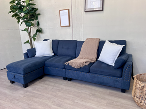 FREE DELIVERY! 🚚 - Blue Modern Tufted Studded Sectional Couch with Reversible Storage Chaise